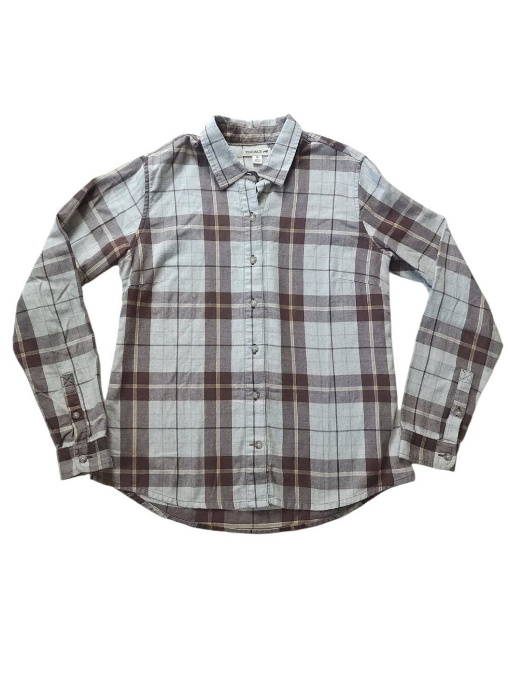 TOAD & CO Granola Gorpcore Flannel Plaid Long Sleeve Button-Up Shirt Sz S
